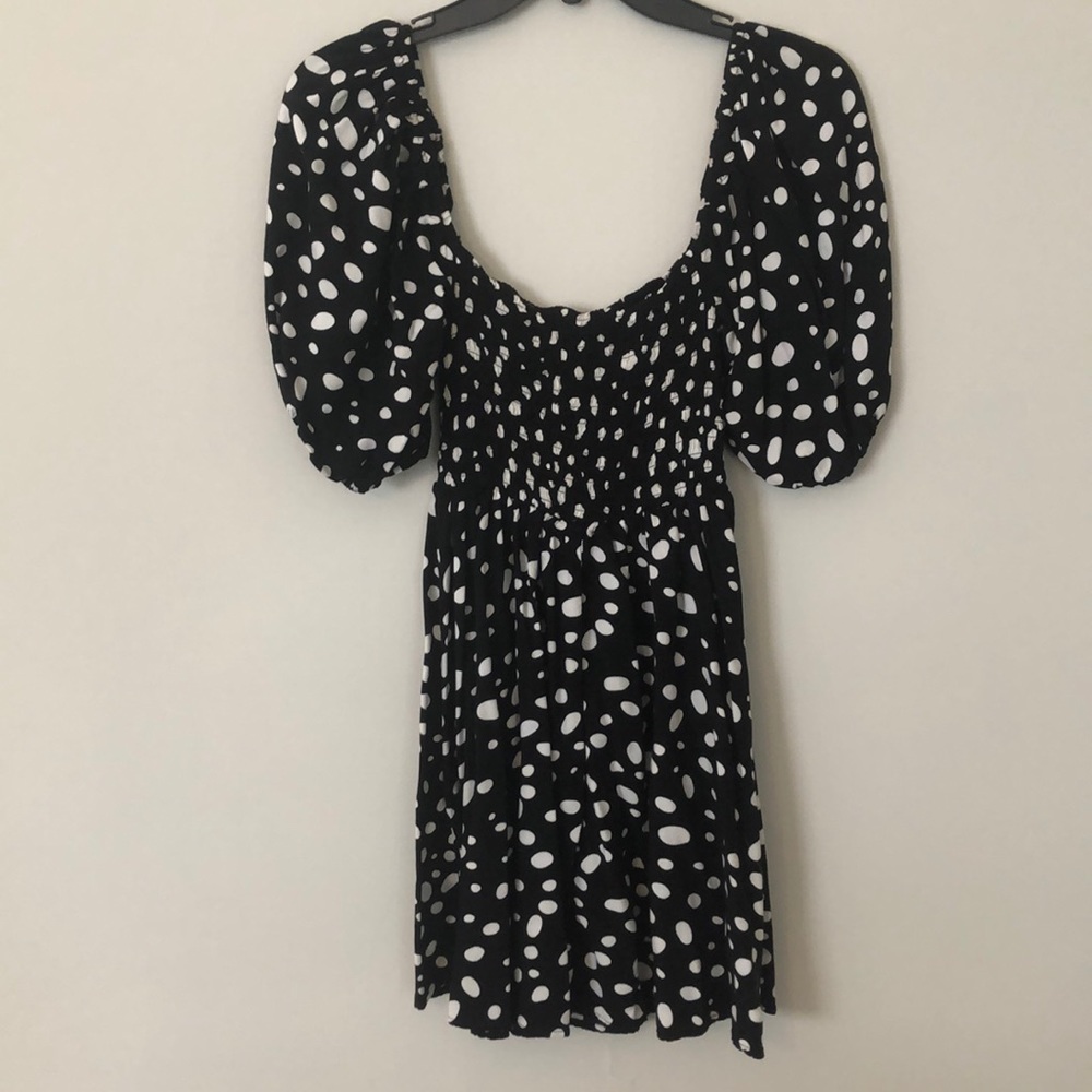 Off the shoulder polka dot ruched dress